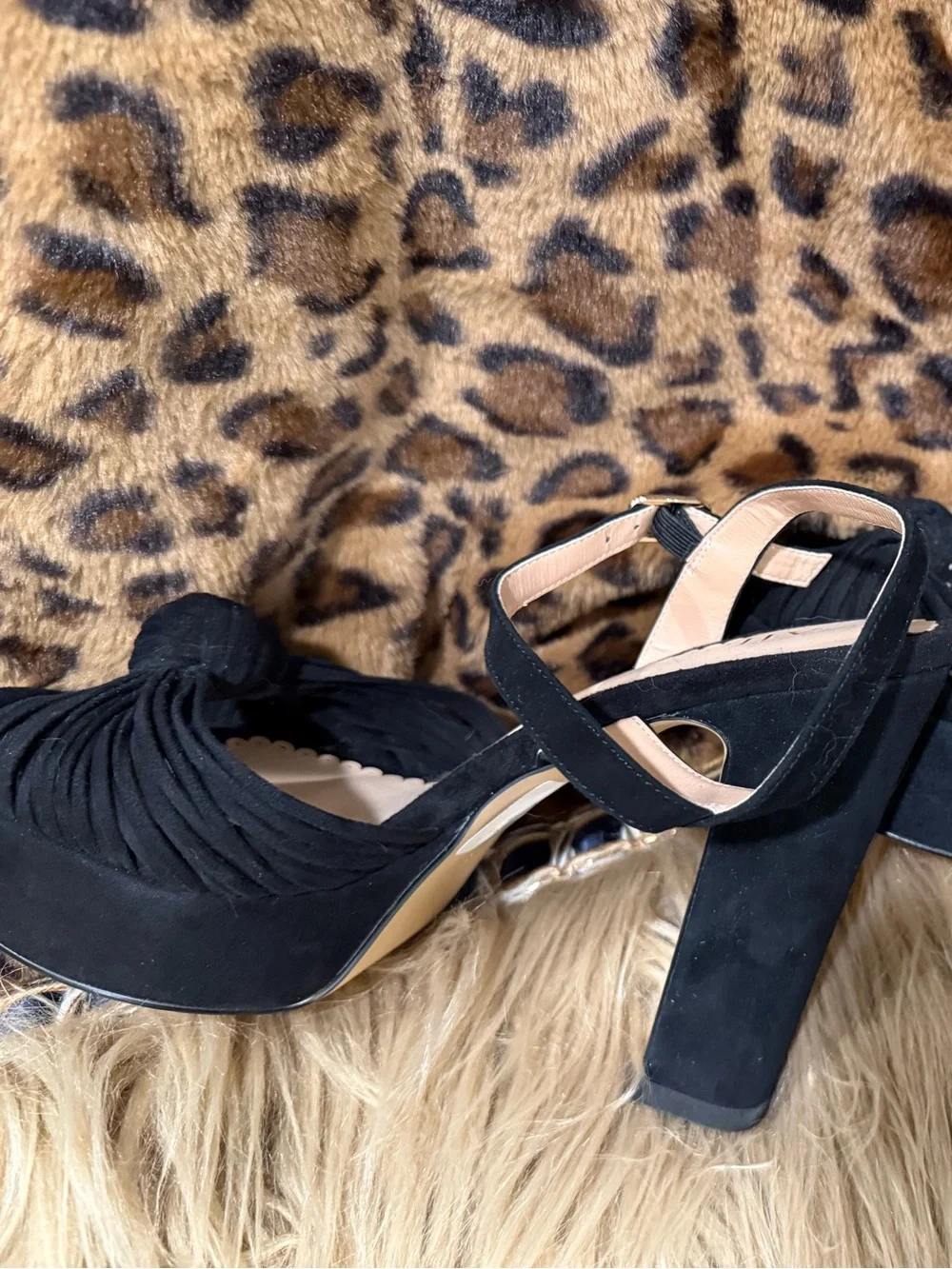 Allegra James Black Suede Platform Knot-Tie Heels